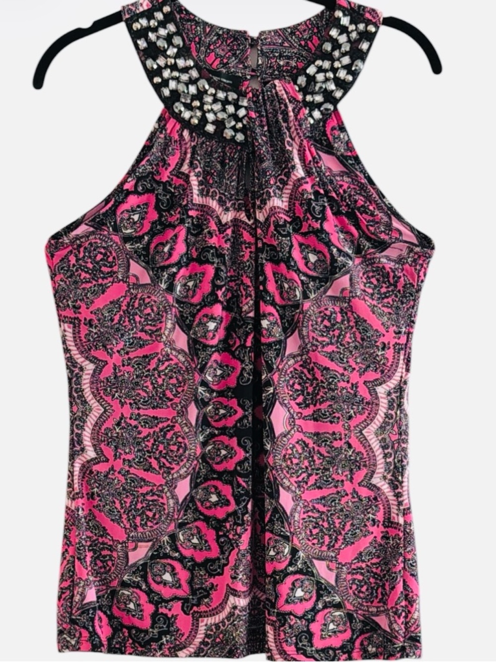 INC International Concepts Pink Paisley Rhinestone Embellished Halter Top Small